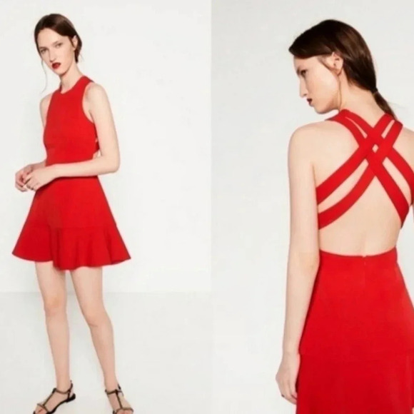 Zara Red Crisscross Backless Mini Dress - Picture 1 of 11